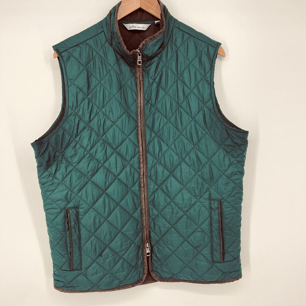Peter Millar Mens Essex Quilted Water Resistant Olive Vest Bottle Opener Size M